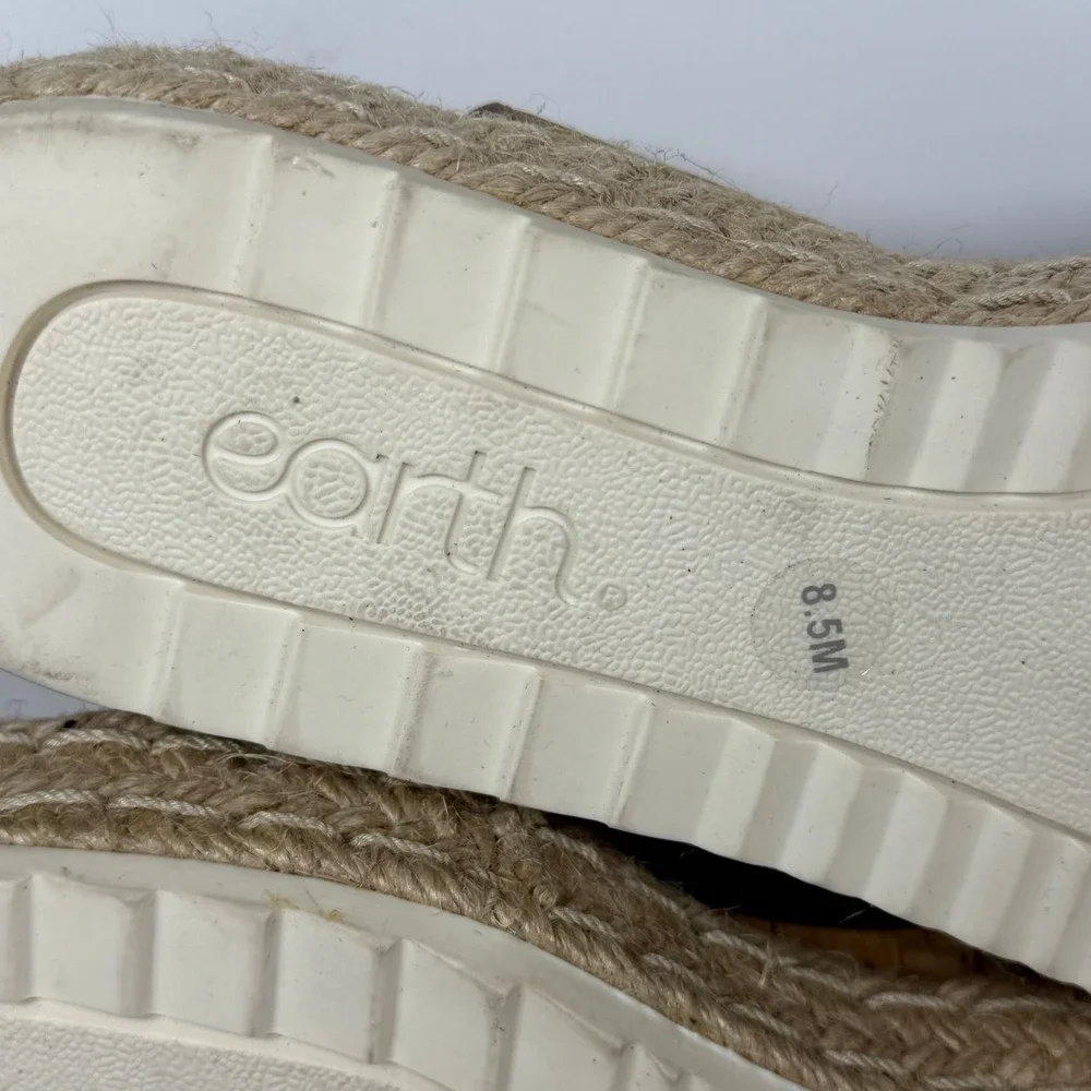 Earth ETCOLLINS Womens 8.5M Tan Leather Woven Espadrille Platform Wedge‎ Sandals
